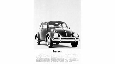 The original black-and-white Volkswagen Lemon advertisement.